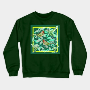 hummingbirds and red cardinals in lovely wallpaper ecopop Crewneck Sweatshirt